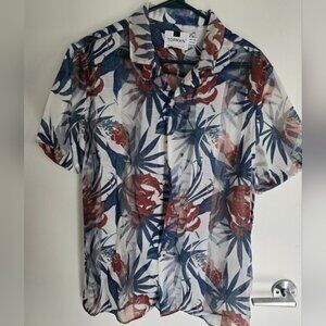 Topman Men's Floral Short Sleeve Shirt - Blue and Brown